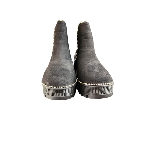 Womens black Suede Chelsea Ankle Boots‎ Platform Lug Sole Studded Accents - Picture 7 of 8